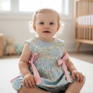 Charming Baby Bubble Dress with Pink Bows 12M